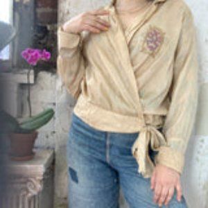 1920s Raw Vintage Silk Ivory Wrap Blouse Top